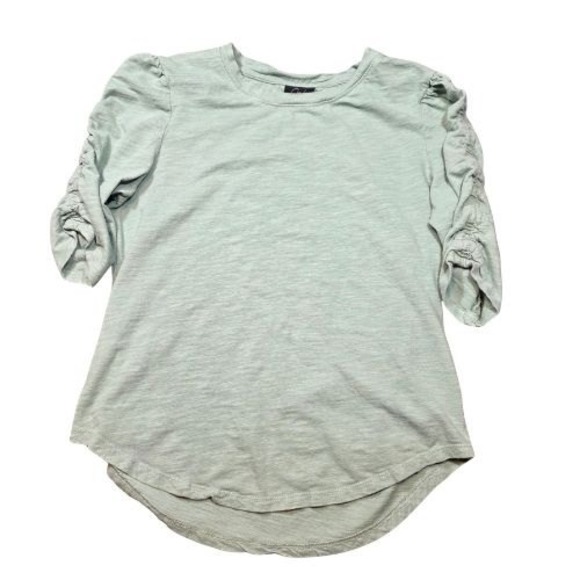 Oak & Trellis Tops - Oak & Trellis Womens M Sage Green Slub Knit Ruched Puff 3/4 Sleeve Crew Neck Top